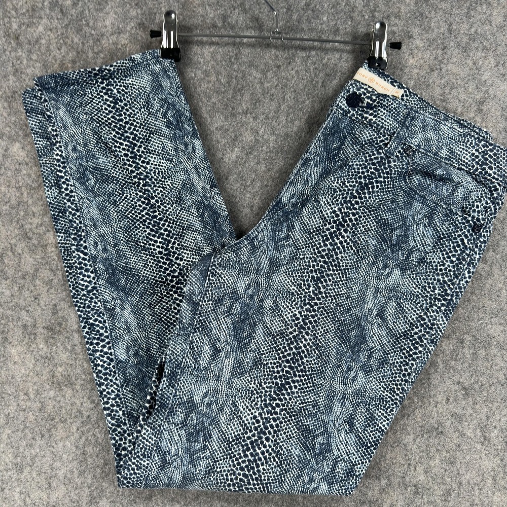 Tory Burch Pants Womens 30 Blue Snake Print Slim Straight Stretch Mid Rise Denim